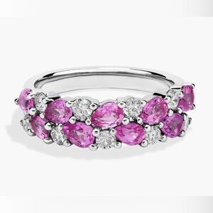 EUC Blue Nile Romantic Double Row Pear Pink Sapphire & Diamond Ring 14k Sz 7